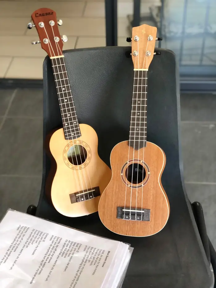 Two ukuleles used in music therapy sessions